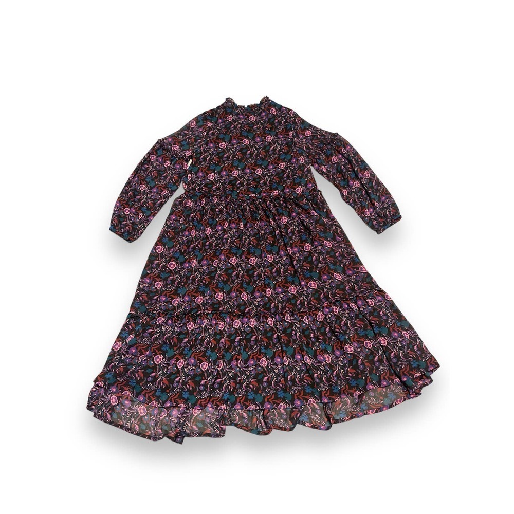 Colorful Planet Long Sleeve Purple /Pink Floral High Ruffle Neck Girl's L 10/12